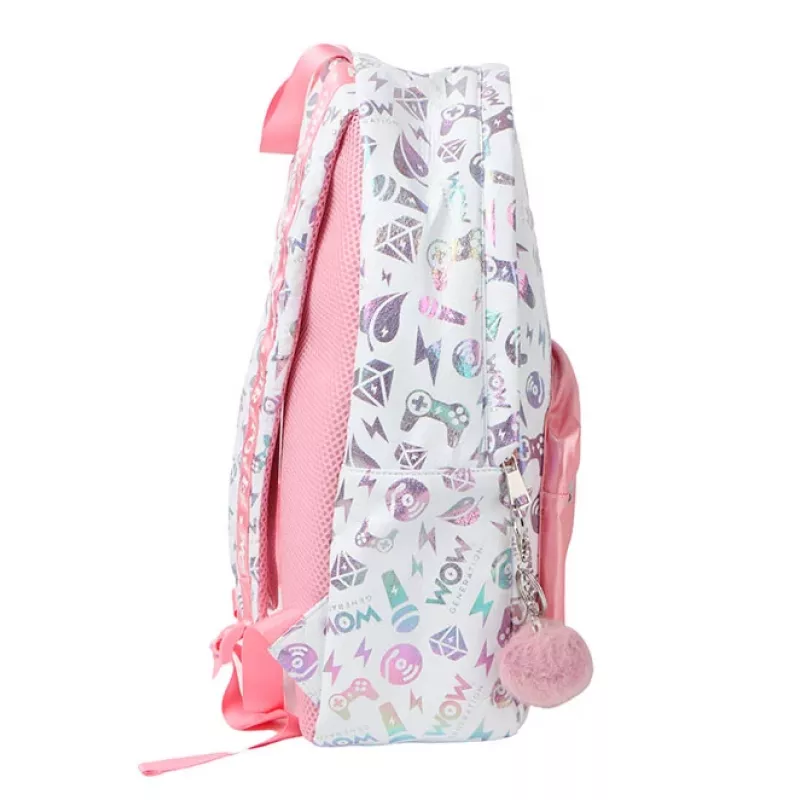 KIDS Wow Holo Holographic Mochila escolar grande A4 para niña Rosa con pompón - Wow00022