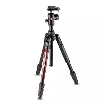 Trípode de viaje de aluminio Manfrotto MKBFRTA4RD-BH Befree de 4 secciones con rótula, rojo