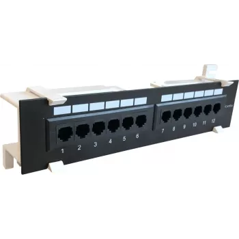 DSIT Panel de parcheo de montaje en pared CAT 6a, 12 puertos UTP, negro