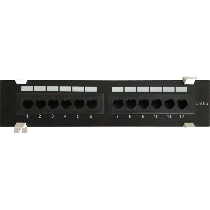 DSIT Panel de parcheo de montaje en pared CAT 6a, 12 puertos UTP, negro