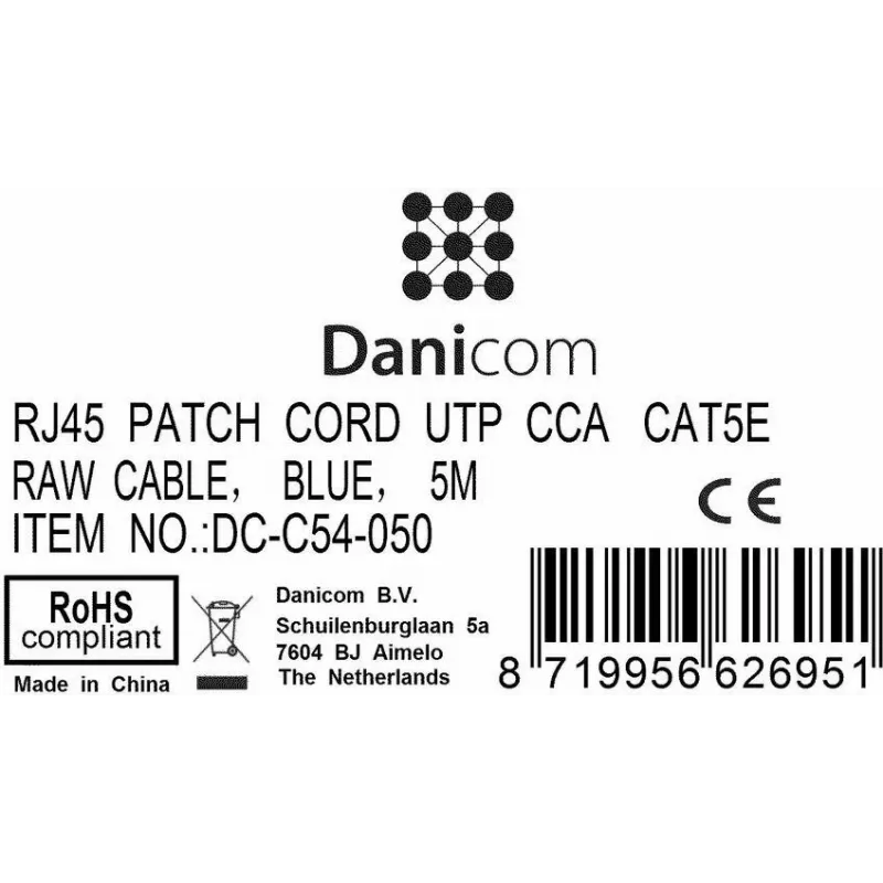 Cable de red patch DSIT CAT 5e U/UTP, 5 m, azul, CCA, RJ45 (DC-C54-050)
