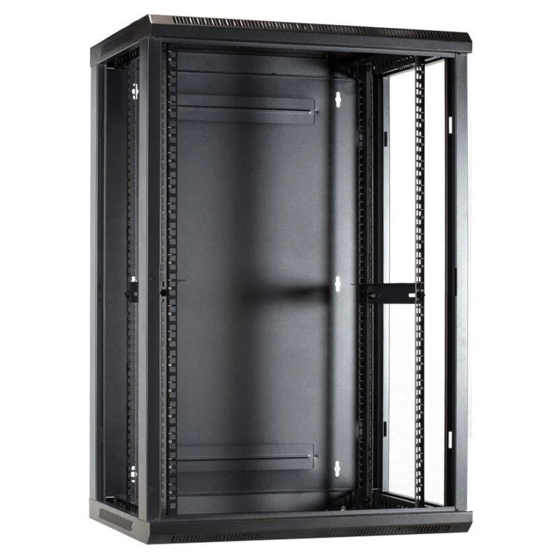 DSIT Armario rack de pared 18U con puerta metálica, 600x450x900 mm, negro