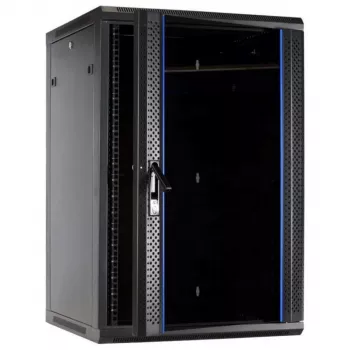 DSIT Armario rack de pared 27U con puerta de cristal, 600x600x1300 mm, negro