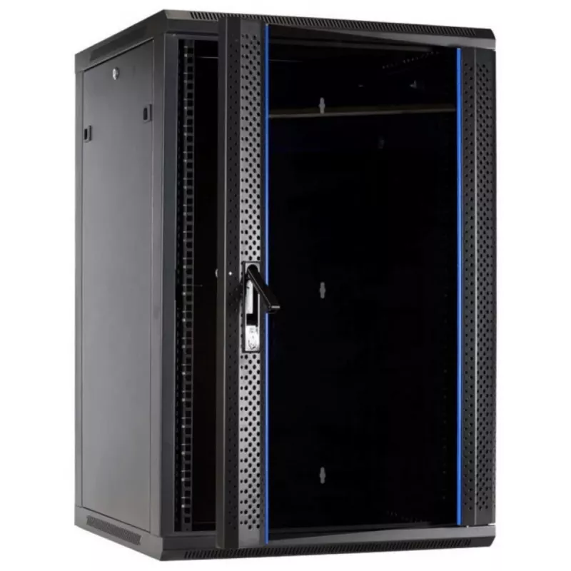 DSIT Armario rack de pared 27U con puerta de cristal, 600x600x1300 mm, negro