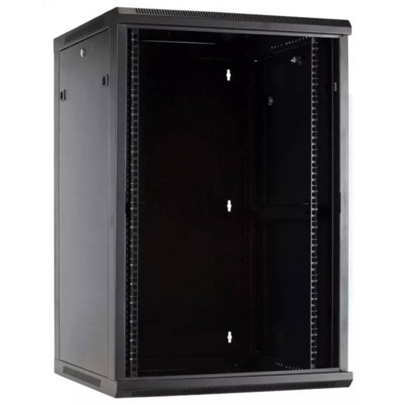 DSIT Armario rack de pared 27U con puerta de cristal, 600x600x1300 mm, negro