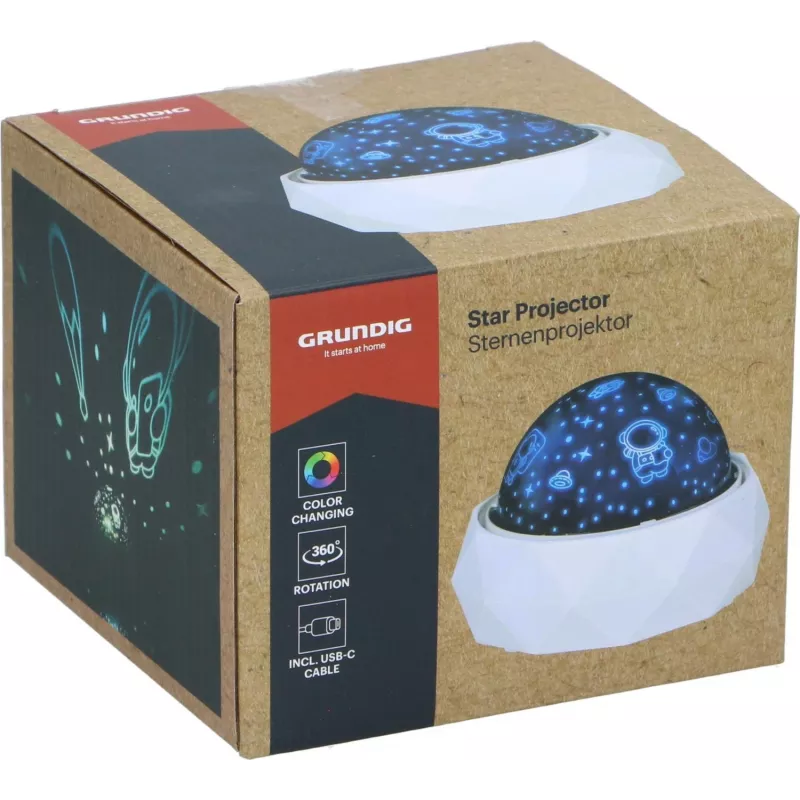 GRUNDIG Proyector de estrellas LED luz nocturna con constelaciones giratorias
