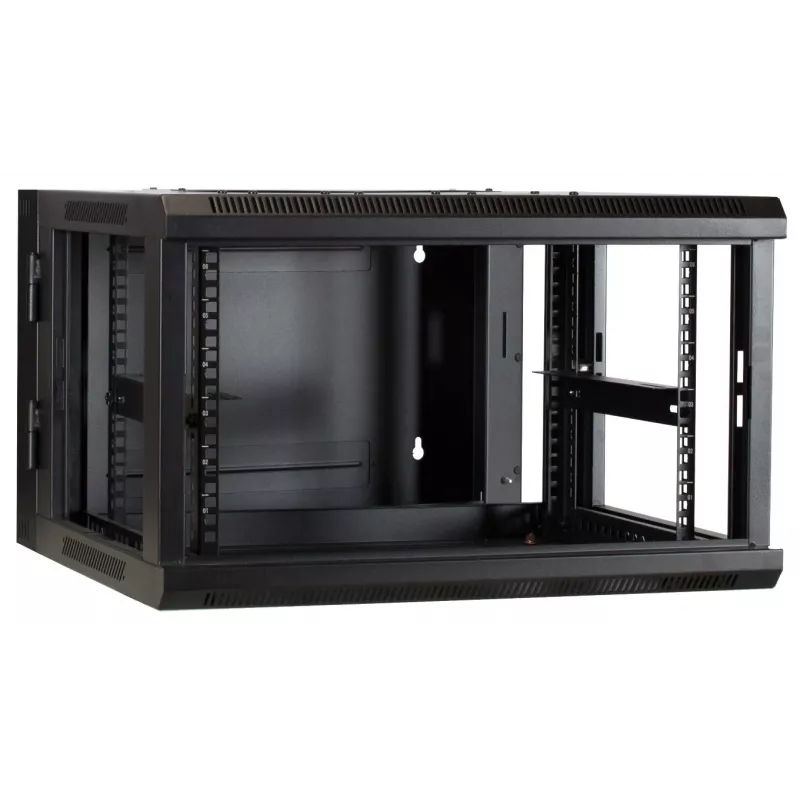 DSIT DS6606ZP-DOUBLE armario de red de pared abatible 6U con puerta de cristal, 600x450x370 mm, negro