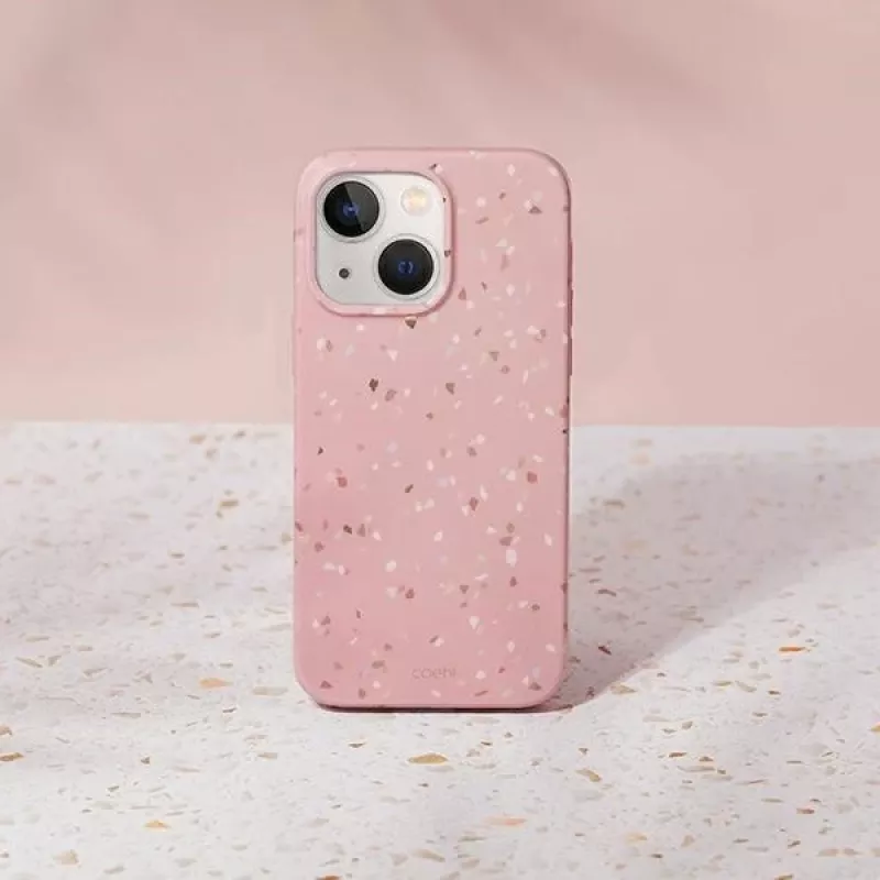 UNIQ Coehl Terrazzo funda para iPhone 14 Plus / 15 Plus, rosa coral
