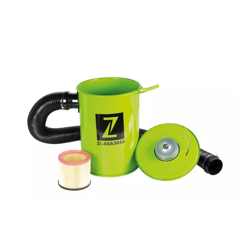 Zipper ZI-ASA305A Aspirador de polvo de madera de 1100W con bolsa de 100L, caudal de aire de 1800 m³/h, depresión de 1800 Pa, set reductor