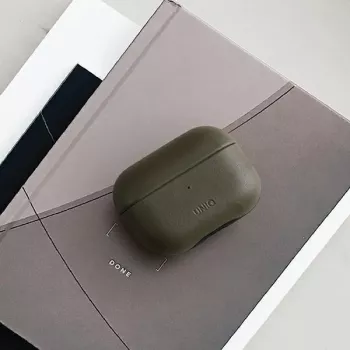 UNIQ Terra funda de piel auténtica para Apple AirPods Pro – verde oliva