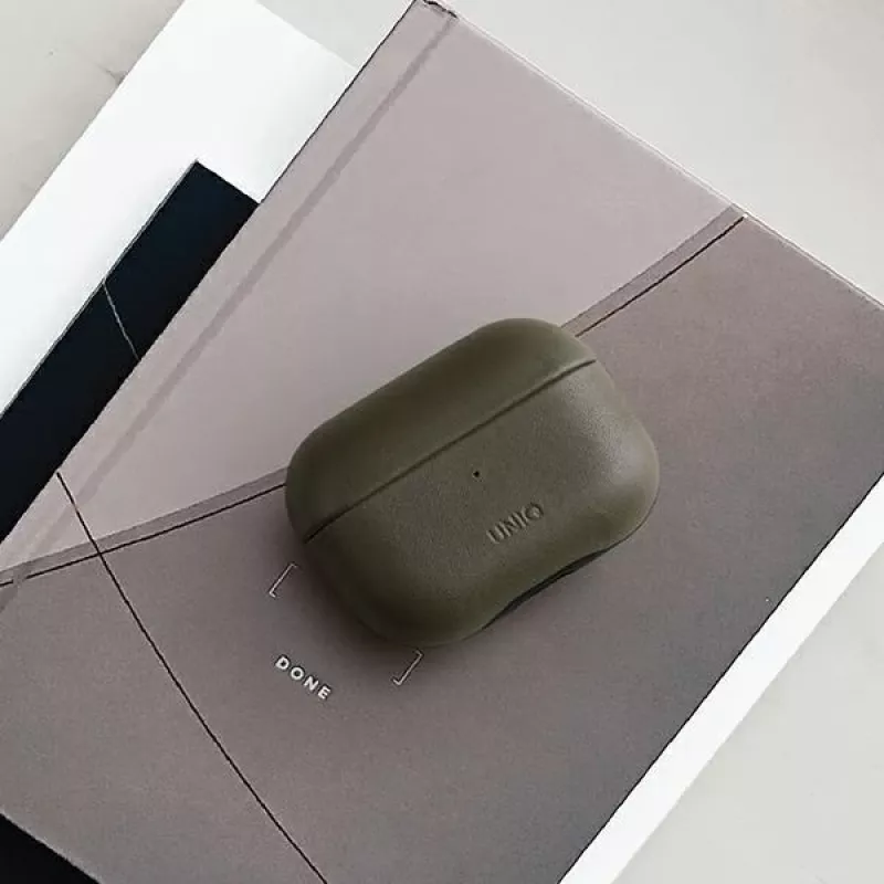 UNIQ Terra funda de piel auténtica para Apple AirPods Pro – verde oliva