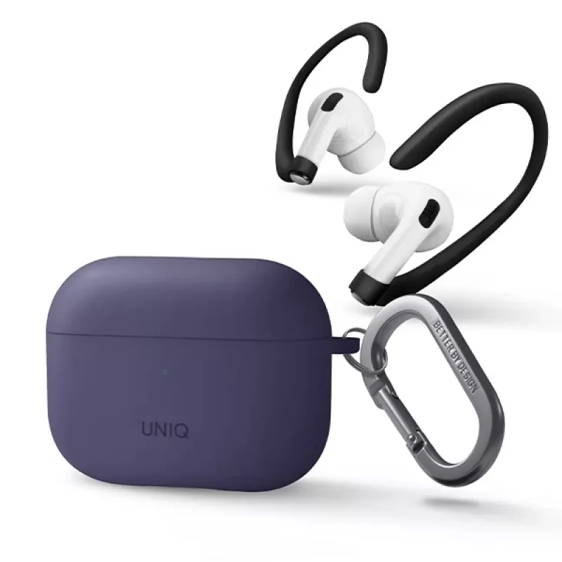 UNIQ Nexo funda de silicona con ganchos para las orejas para Apple AirPods Pro 2.ª generación (2022/2023) - violeta higo