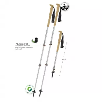 Komperdell Explorer Zero Cork Bastones de Trekking Telescópicos, 3 Tramos Aluminio 7075-T6, Powerlock 3.0, Mango de Corcho, Rosca Vario