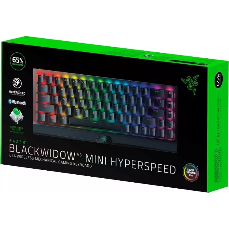 Teclado gaming mecánico inalámbrico Razer BlackWidow V3 Mini HyperSpeed 65% - Razer Yellow Switches, Chroma RGB, Bluetooth 5.0, USB-C, negro