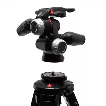 Manfrotto MHXPRO-3WX rótula de 3 vías con manivelas retráctiles, aluminio, capacidad de carga 8 kg, placa de liberación rápida 200PL-14, negro