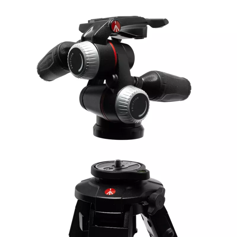 Manfrotto MHXPRO-3WX rótula de 3 vías con manivelas retráctiles, aluminio, capacidad de carga 8 kg, placa de liberación rápida 200PL-14, negro