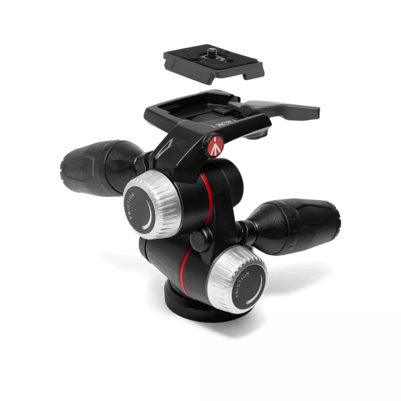 Manfrotto MHXPRO-3WX rótula de 3 vías con manivelas retráctiles, aluminio, capacidad de carga 8 kg, placa de liberación rápida 200PL-14, negro