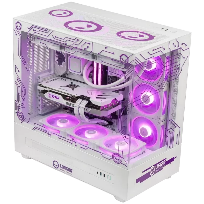 LORGAR PRO P401 PC gaming - AMD Ryzen 7 7800X3D, GeForce RTX 5070 Ti 16GB, 32GB DDR5 6400MHz, 2TB NVMe SSD, fuente de alimentación 850W, AIO 360mm, blanco, Windows 11 Home, 3 años de garantía