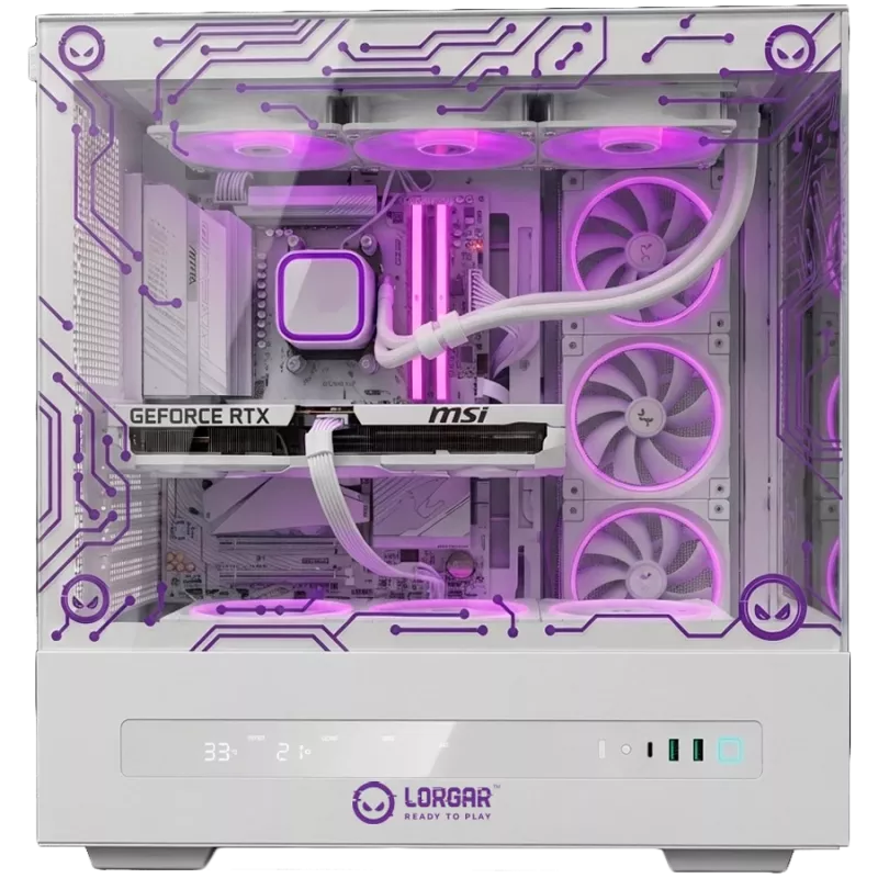 LORGAR PRO P401 PC gaming - AMD Ryzen 7 7800X3D, GeForce RTX 5070 Ti 16GB, 32GB DDR5 6400MHz, 2TB NVMe SSD, fuente de alimentación 850W, AIO 360mm, blanco, Windows 11 Home, 3 años de garantía