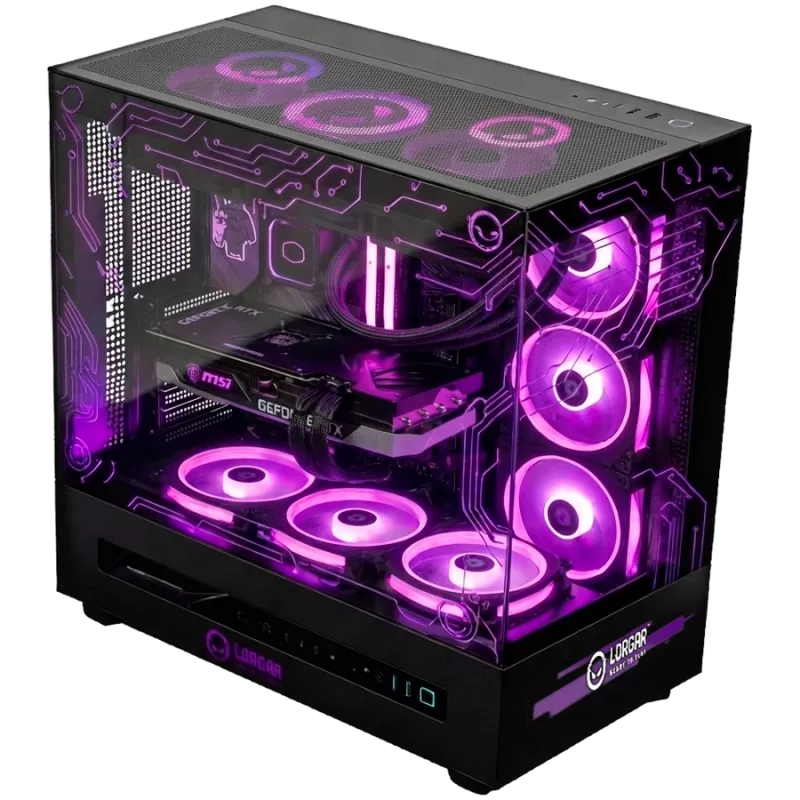PC de sobremesa gaming LORGAR PRO P401 - AMD Ryzen 7 7800X3D, NVIDIA GeForce RTX 5070 Ti 16GB, 32GB DDR5 6400MHz, 2TB SSD NVMe, fuente de alimentación 850W, AIO 360mm, negro, 3 años de garantía