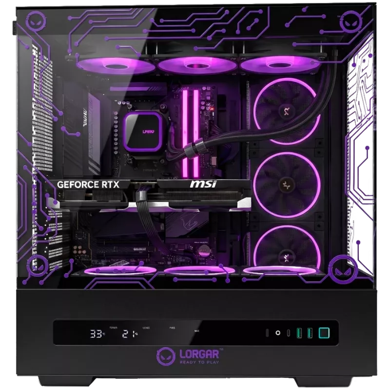 PC de sobremesa gaming LORGAR PRO P401 - AMD Ryzen 7 7800X3D, NVIDIA GeForce RTX 5070 Ti 16GB, 32GB DDR5 6400MHz, 2TB SSD NVMe, fuente de alimentación 850W, AIO 360mm, negro, 3 años de garantía