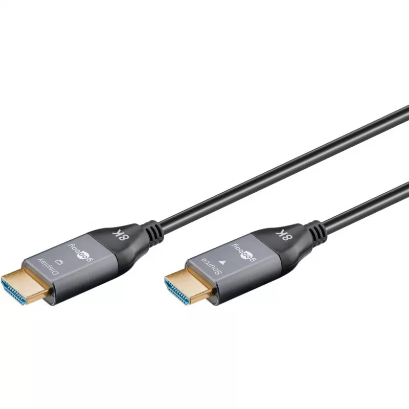 GOOBAY Cable HDMI Optical Hybrid Ultra High-Speed (AOC) 8K / 60Hz - 20m, 48 Gbit/s, Negro/Gris