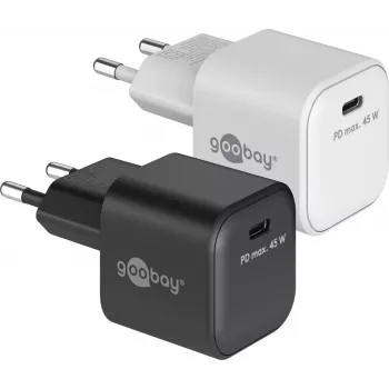 GOOBAY Cargador rápido USB-C PD GaN Nano de 45 W (Blanco)