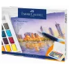 Faber-Castell Creative Studio Set de acuarelas, 36 colores en pastillas sólidas con pincel y esponja, paleta de mezcla en la tapa, Student Grade, transparente, recargable, caja de plástico portátil