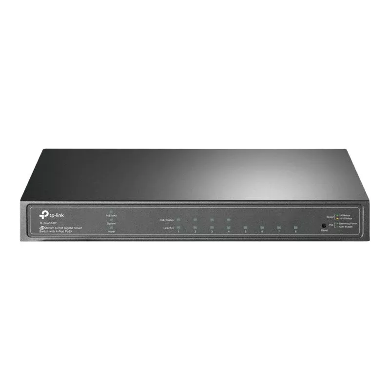 TP-Link Omada SG2008P switch Gigabit Smart PoE+ de 10 puertos, 8× PoE+ 61W, 2× SFP, Cloud SDN, sin ventilador, V3.3