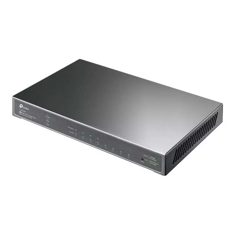 TP-Link Omada SG2008P switch Gigabit Smart PoE+ de 10 puertos, 8× PoE+ 61W, 2× SFP, Cloud SDN, sin ventilador, V3.3