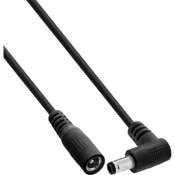 Cable de extensión DC InLine®, conector acodado 5,5x2,1 mm a conector hembra recto, 2 m, negro