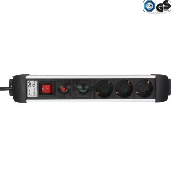 InLine® Regleta de enchufes de aluminio, 3 tomas, enchufes Schuko, interruptor iluminado, 1,5 m
