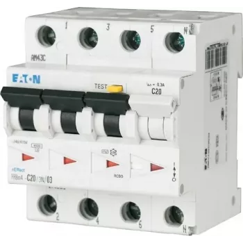 Eaton FRBM4-C32/3N/003-A Interruptor diferencial con protección magnetotérmica RCBO, 4 polos (3P+N), 32 A, 30 mA, tipo A, curva C, 6 kA