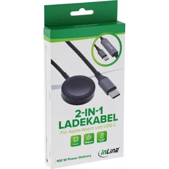 InLine® Cable de carga 2 en 1 para Apple Watch + USB-C, 100 W, USB 2.0, 1,2 m