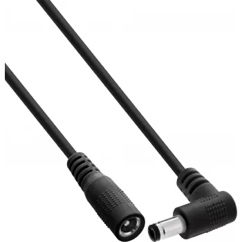 InLine® Cable alargador de CC, conector acodado, 5,5 x 2,1 mm, negro, 3 m