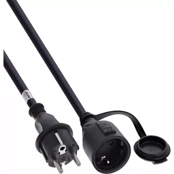 InLine® Cable alargador schuko, Outdoor IP44, protección contra contactos, 2 m, negro