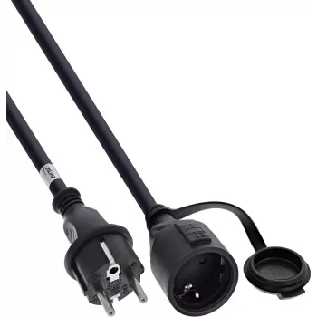 InLine® Alargador con contacto de tierra, Outdoor IP44, protección contra contactos, 15 m, negro