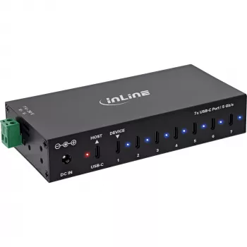 DELOCK InLine® Hub industrial USB 3.2 Gen.1, USB-C, 7 puertos, con fuente de alimentación