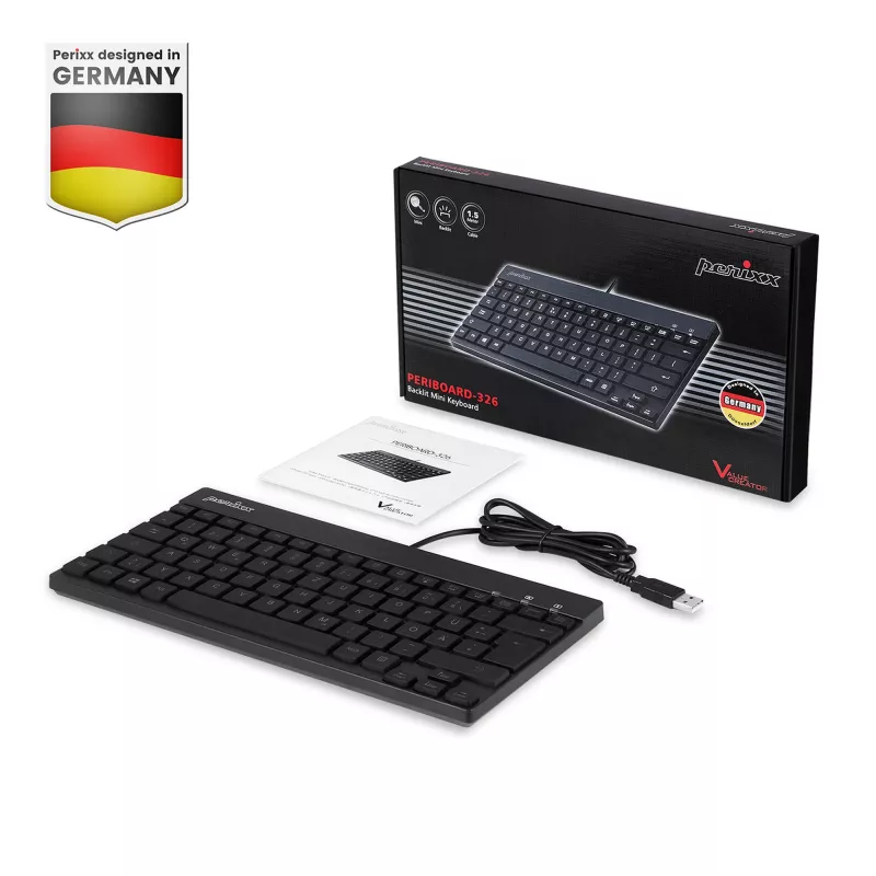 Perixx PERIBOARD-326 DE teclado USB retroiluminado, con cable, negro