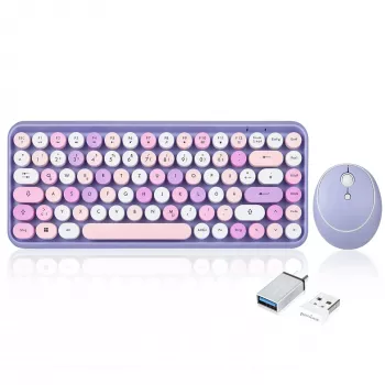 Perixx PERIDUO-713PP DE conjunto inalámbrico de mini teclado y ratón, diseño retro-vintage, lila, distribución alemana
