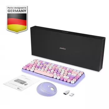 Perixx PERIDUO-713PP DE conjunto inalámbrico de mini teclado y ratón, diseño retro-vintage, lila, distribución alemana