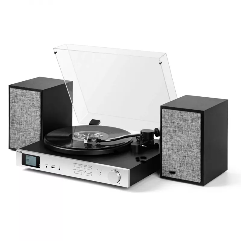 AKAI ATT-500SP tocadiscos con accionamiento por correa, altavoces externos, Bluetooth, grabación por USB, negro