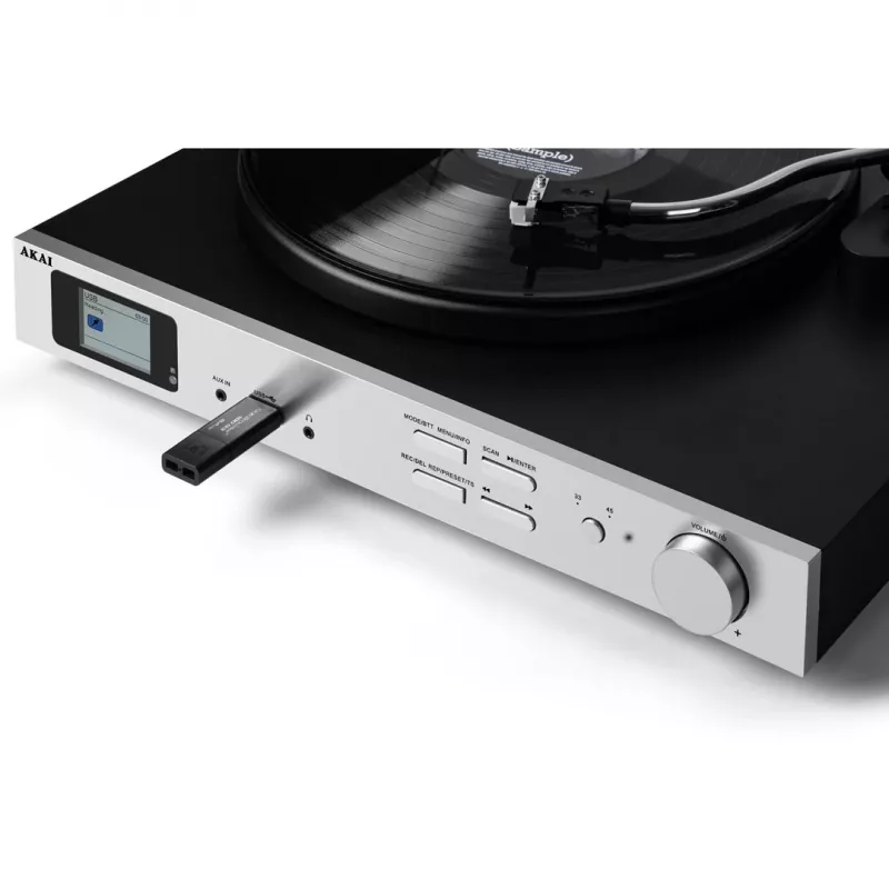 AKAI ATT-500SP tocadiscos con accionamiento por correa, altavoces externos, Bluetooth, grabación por USB, negro