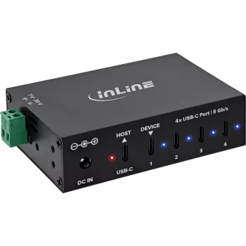 DELOCK InLine® hub industrial USB 3.2 Gen.1, USB-C, 4 puertos, con fuente de alimentación