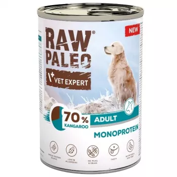 VetExpert Raw Paleo Kangaroo perro adulto comida húmeda lata de 400g – sin cereales, con una única fuente de proteína