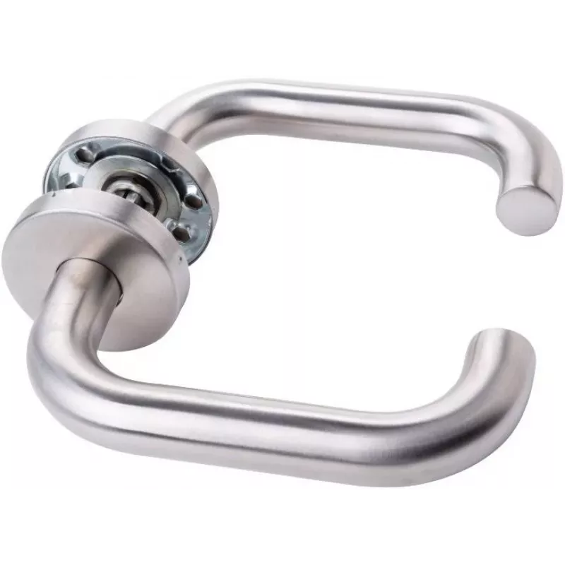 PSG Roma manilla de puerta de acero inoxidable sobre roseta redonda, cepillado