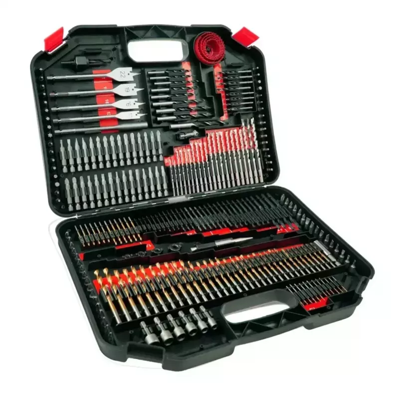DEDRA 18A11S246 Juego de 246 piezas de brocas y puntas de destornillador con brocas HSS, para madera, para mampostería y puntas CrV en maletín de plástico