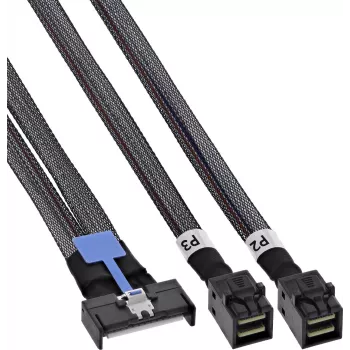 InLine® cable MCIO x8 a 2x MiniSAS-HD SFF-8643, 0,5 m, negro