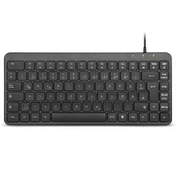 Perixx PERIBOARD-414 B DE teclado mini USB con cable, teclas silenciosas, distribución alemana, negro