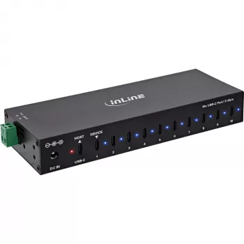 DELOCK InLine® hub industrial USB 3.2 Gen.1, USB-C, 10 puertos, con fuente de alimentación
